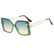 Fashion Green Framed Green Tea Slices Pc Hollow Temple Square Sunglasses
