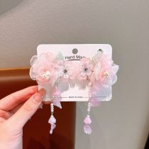Fashion 11# Pearl Tassel Pink Flower Pearl Tassel Ribbon Children's Hair Clip