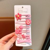 Fashion 3# Pink Flower Smiley Face Set Children's Flower Smiley Hairpin Set 6 Pieces