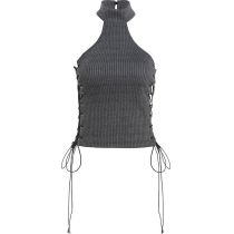 Fashion Grey Polyester Halterneck Strappy Vest