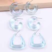 Fashion Blue Threaded Three-piece Set Acrylic Drop-shaped C-shaped Earring Set