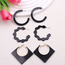 Fashion Black Three Piece Suit Acrylic Geometric Rhombus C-shaped Earring Set