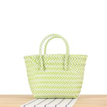 Fashion Light Green (small Plastic Handle) Pvc Bamboo Woven Handbag