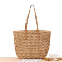 Fashion Brown (hand-stitched Shoulder Straps) Straw Woven Large Capacity Shoulder Bag
