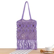 Fashion Purple Cotton Rope Woven Hollow Shoulder Bag