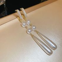 Fashion Gold-white Metal Diamond Tassel Bow Earrings