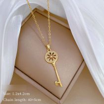 Fashion Gold Titanium Steel Diamond Key Necklace