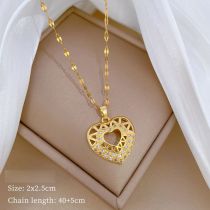 Fashion Gold Titanium Steel Diamond Hollow Love Necklace