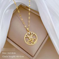 Fashion Gold Titanium Steel Diamond Butterfly Hollow Love Necklace