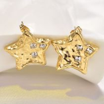 Fashion Gold Titanium Steel Diamond Pentagram Earrings