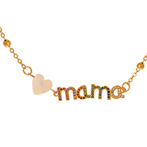Fashion Gold Copper Inlaid Zircon Letter Mama Shell Love Pendant Bead Necklace