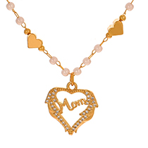 Fashion Gold Copper Inlaid Zircon Love Letter Mom Pearl Pendant Bead Necklace