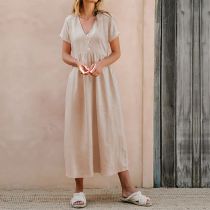 Fashion Apricot Polyester V-neck Long Skirt