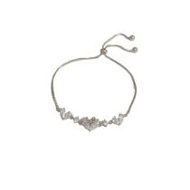 Fashion Silver - Zircon Love Adjustable Bracelet (thick Real Gold Plating) Zirconia Heart Adjustable Bracelet