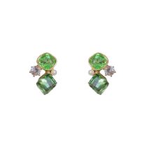 Fashion Green Zircon Geometric Diamond Earrings (thick Real Gold Plating) Zirconia Geometric Stud Earrings