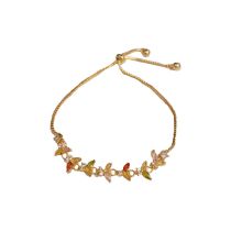 Fashion Zircon Color Leaf Adjustable Bracelet (thick Real Gold Plating) Zirconia Leaf Adjustable Bracelet
