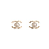 Fashion Pearl Small Fragrant Style Earrings (thick Real Gold To Preserve Color) Alphabet Pearl Stud Earrings