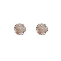 Fashion Zircon Pearl Camellia Earrings (thick Real Gold Plating) Zirconia Pearl Flower Stud Earrings