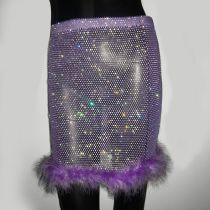 Fashion Purple Skirt Polyester Fishnet Plush Skirt Suit