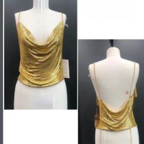 Fashion Gold Metallic Sequin Halterneck Tank Top