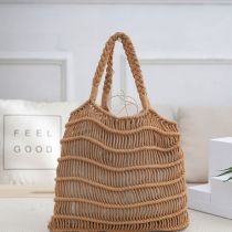 Fashion Khaki Cotton Rope Woven Shoulder Bag