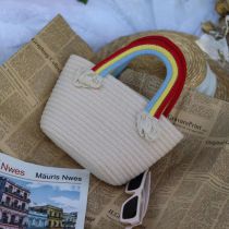 Fashion White Small Rainbow Bag Cotton Woven Rainbow Children's Handbag