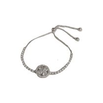 Fashion Silver-zirconia Rotating Four-leaf Flower Adjustable Bracelet (thick Real Gold Plating) Zirconia Rotating Flower Adjustable Bracelet