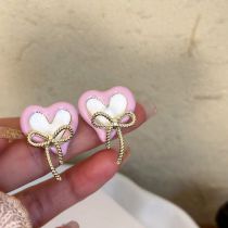 Fashion B Pink Model Alloy Love Bow Earrings