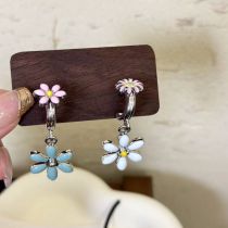 Fashion Color Copper Drip Oil Flower Earrings