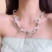 Fashion Silver Beaded Pearl Wrap Multi-layer Necklace