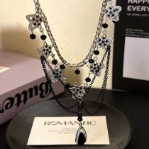 Fashion B Black Alloy Diamond Pentagram Drop-shaped Necklace