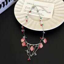 Fashion Silver Alloy Leaf Fruit Chain Tassel Necklace