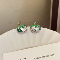 Fashion B Green Oil Dripping Apple Earrings
