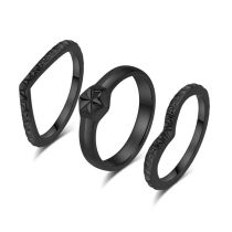 Fashion Black Titanium Steel Geometric Round Ring Set