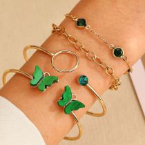 Fashion Green Alloy Butterfly Chain Bracelet Set