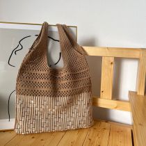 Fashion Caramel Colour Knitted Hollow Woven Shoulder Bag