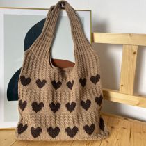 Fashion Khaki Love Knitted Shoulder Bag