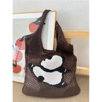 Fashion Coffee Knitted Hollow Shoulder Bag