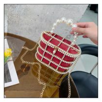 Fashion Red Alloy Diamond Pearl Square Large Capacity Crossbody Bag
