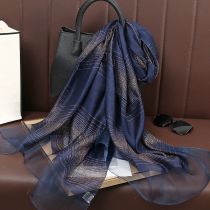 Fashion Navy Blue Nylon Printed Silk Scarf Shawl