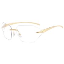 Fashion Gold Frame White Flat Rimless Metal Sunglasses