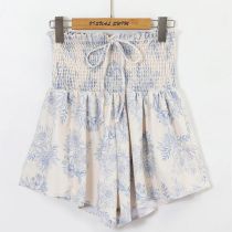 Fashion Blue Separate Skirt Polyester High-waist Printed Lace-up Pants Skirt