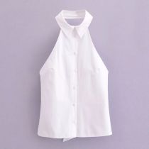 Fashion White Woven Lapel Buttoned Vest