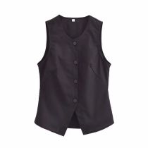 Fashion Black Woven Buttoned Vest