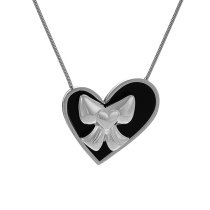 Fashion Black+silver Titanium Steel Love Shell Bow Pendant Necklace