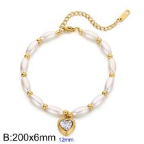 Fashion Golden White Stainless Steel Diamond Love Pearl Beaded Bracelet
