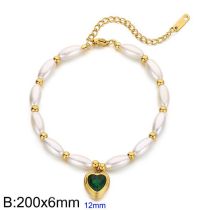 Fashion Golden Green Stainless Steel Diamond Love Pearl Beaded Bracelet
