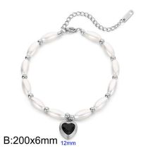 Fashion Steel Black Stainless Steel Diamond Love Pearl Beaded Bracelet