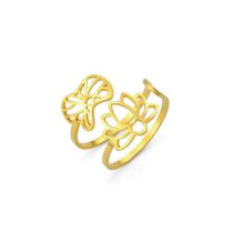 Fashion Golden Double Lotus Stainless Steel Lotus Open Ring