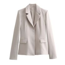 Fashion Milky Coffee Color Polyester Lapel Blazer With Pockets